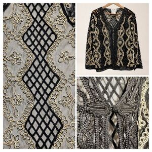 VALENTI Soutache Beaded Lace Jacket Art Deco Gatsby Evening Glam